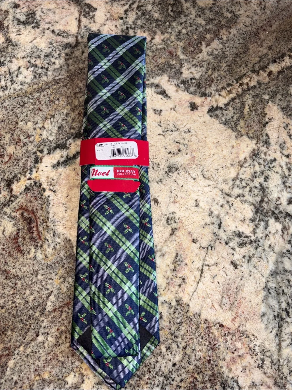Navy Plaid Tie with Green Accent